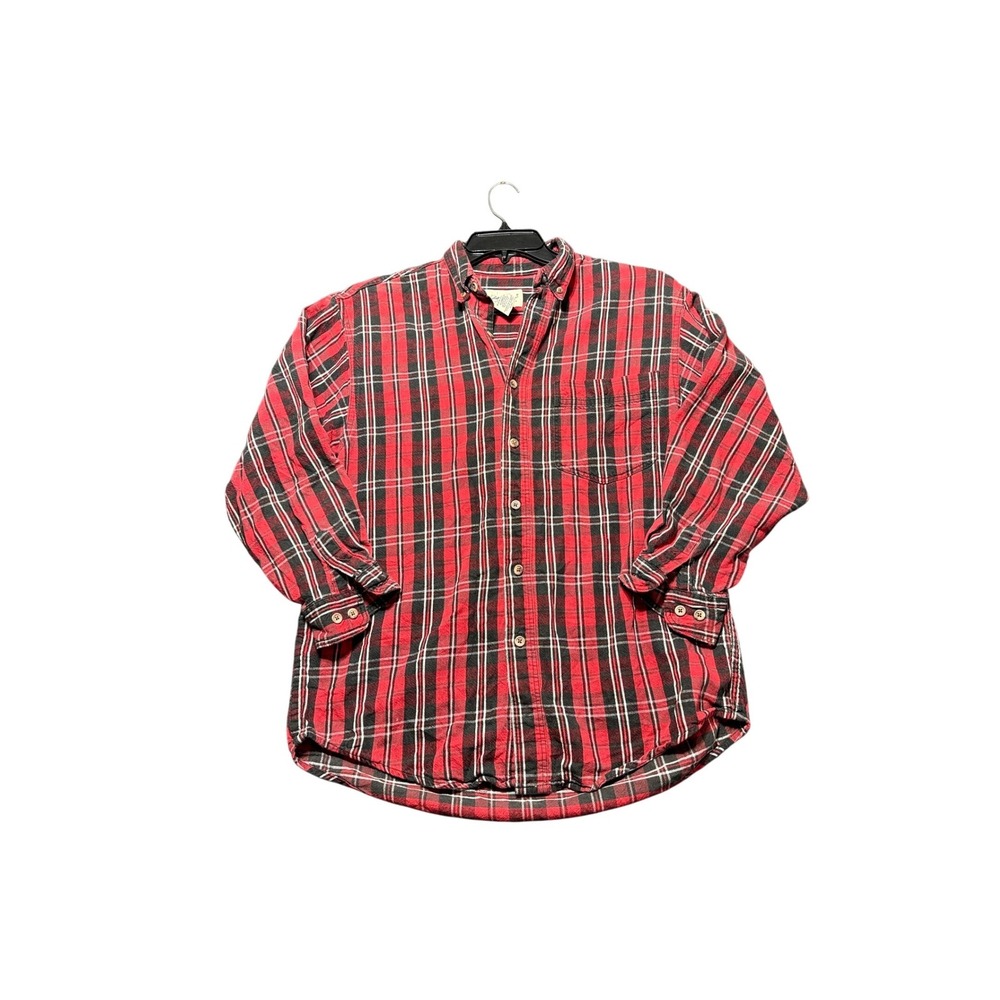 Eddie Bauer Flannel Shirt Mens Medium Red‎ Excellent Plaid Button Down